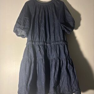 Navy Puff Sleeve Tiered Dress